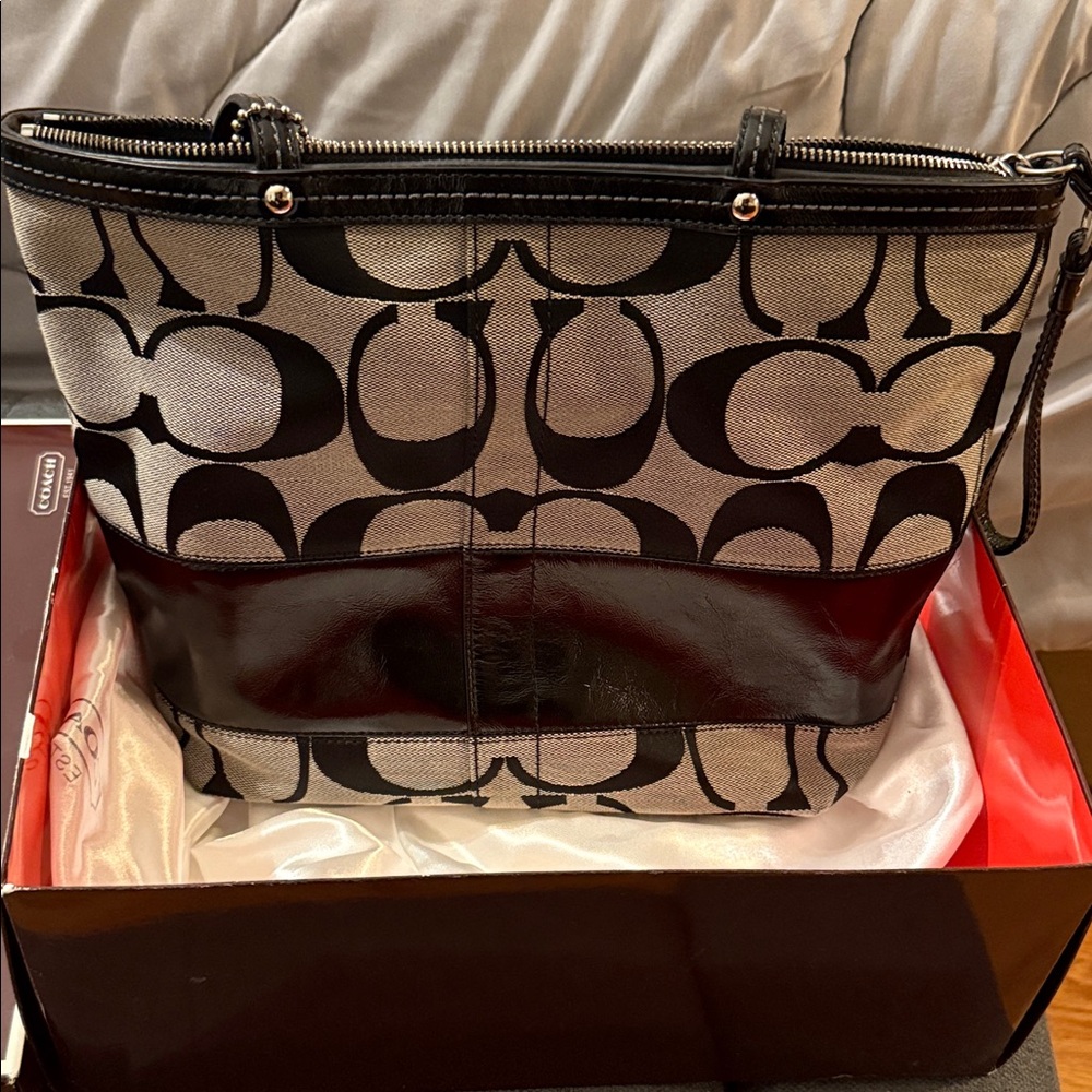 Coach Black Signature Stripe Shoulder Bag
